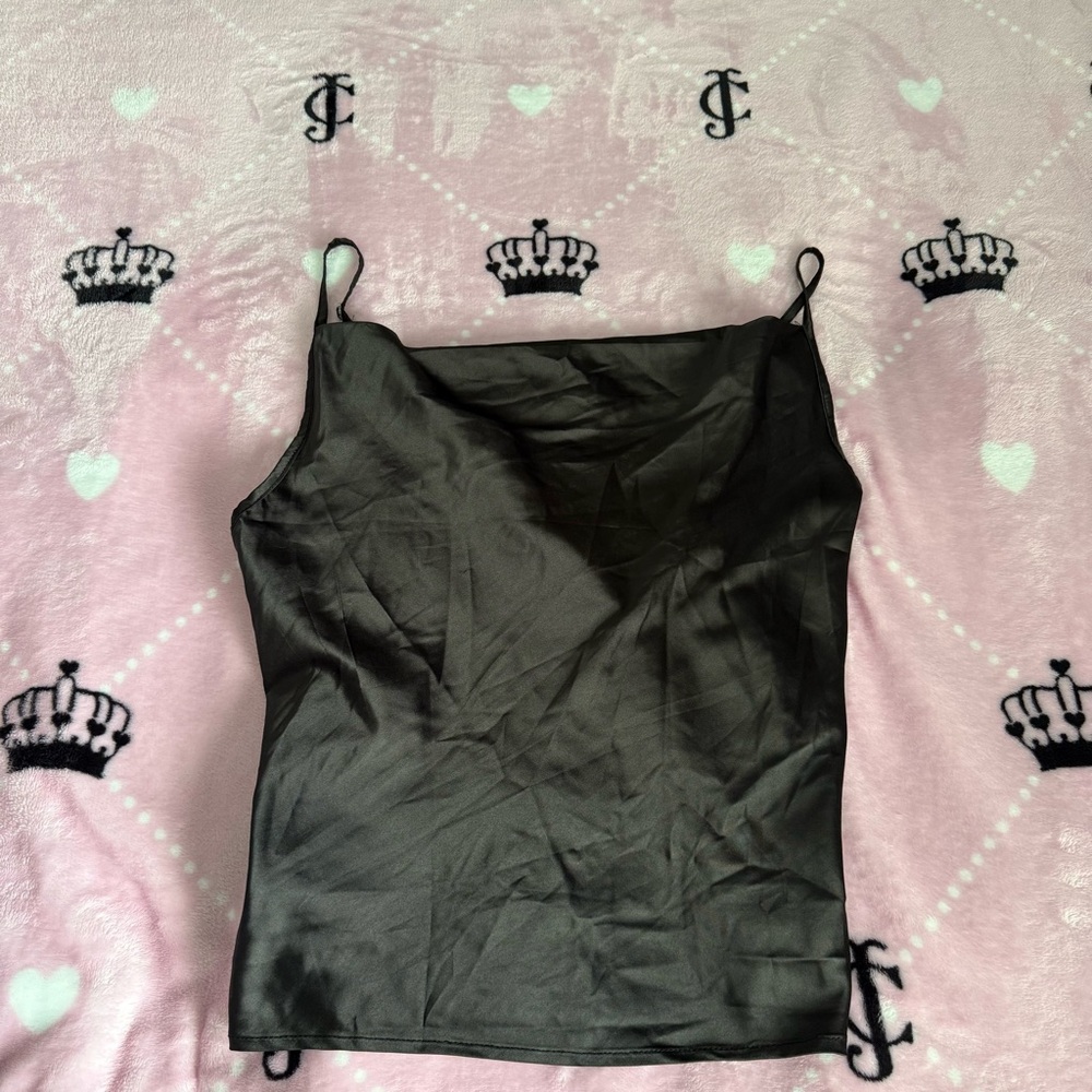 Simplee Apparel Black Satin Cowl Neck Cami